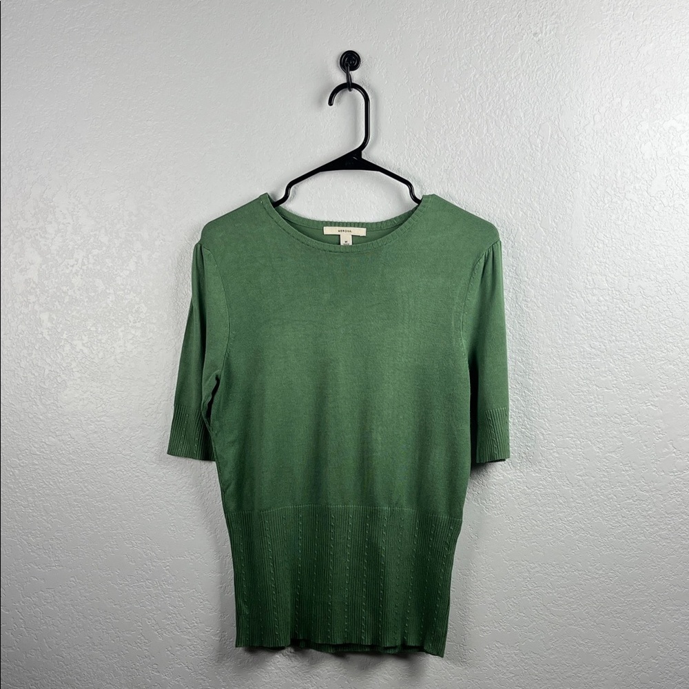 Merona Women’s Green Knit Top Short Sleeve Crew Neck Sz M Casual Career TC0773